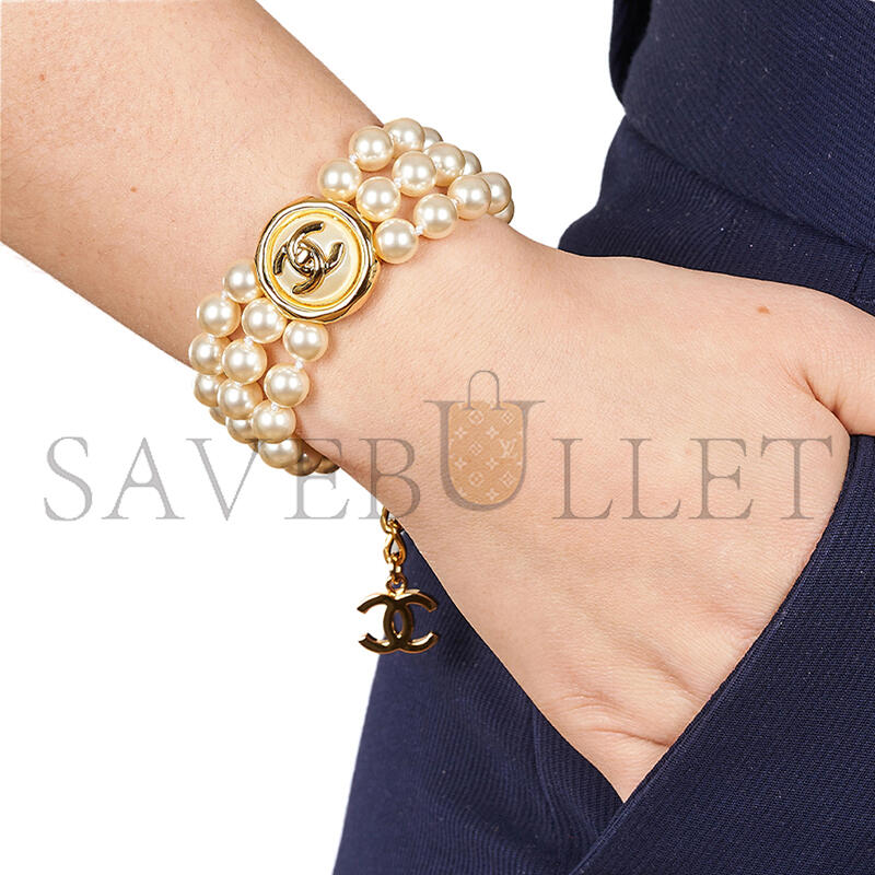 CHANEL TRIPLE STRAND FAUX PEARL BRACELET 